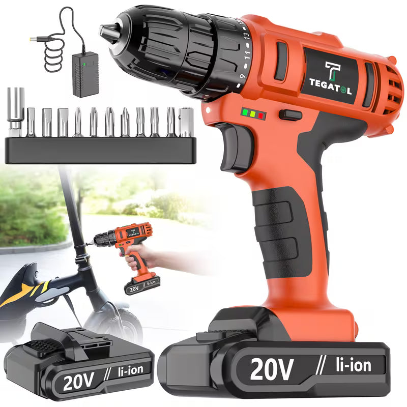Tegatok 20V Cordless Impact Drill, Available in Multiple Colors, with a Built-In LED Light