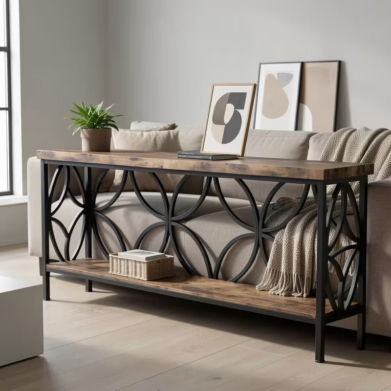 Unique Design Narrow Sofa Shelf at 70.9 Inches, Industrial Style Long Sofa Shelf Behind Couch