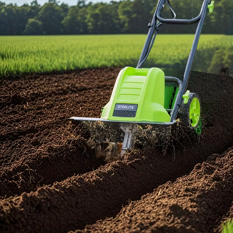 Deli Steelite 14" Corded Electric Tiller & Cultivator - 10-Amp Powerful Motor, 4 Steel Tines