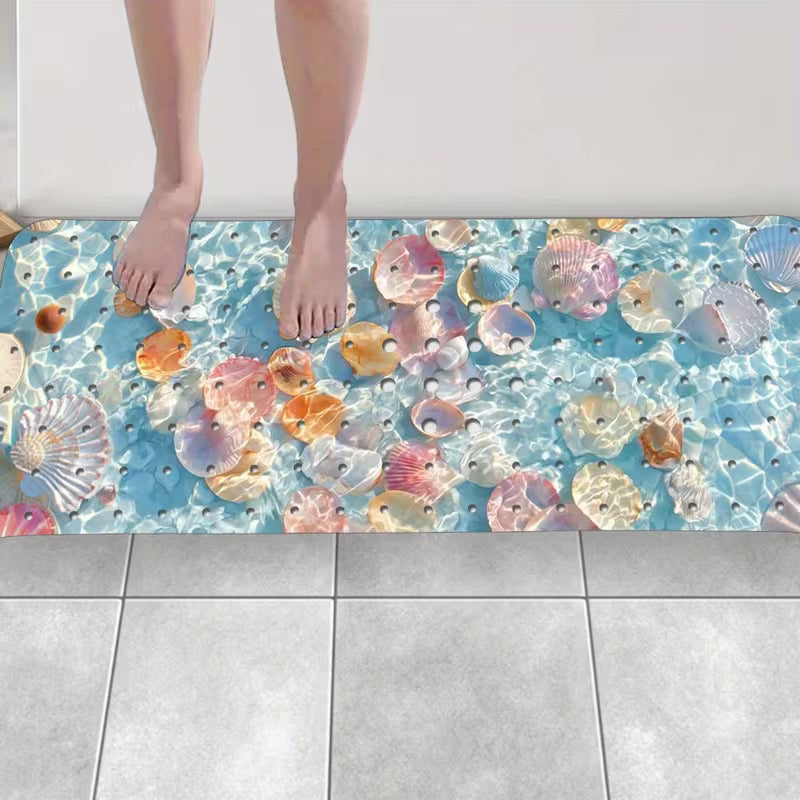 Adult Bathtub Mat Bathtub Mat Blue Seashells Pattern Non-Slip Bath Mat for Family Bathroom Tub Mat
