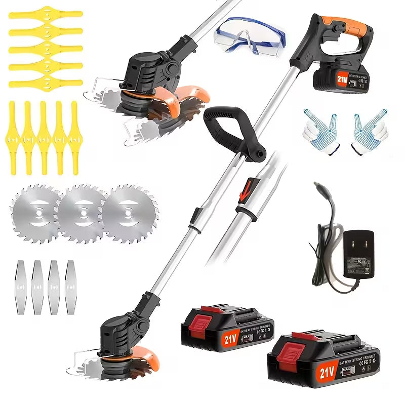 Electric Weed Wacker, Battery Powered Trimmer with 2pcs Batteries, 3 Types of Blades