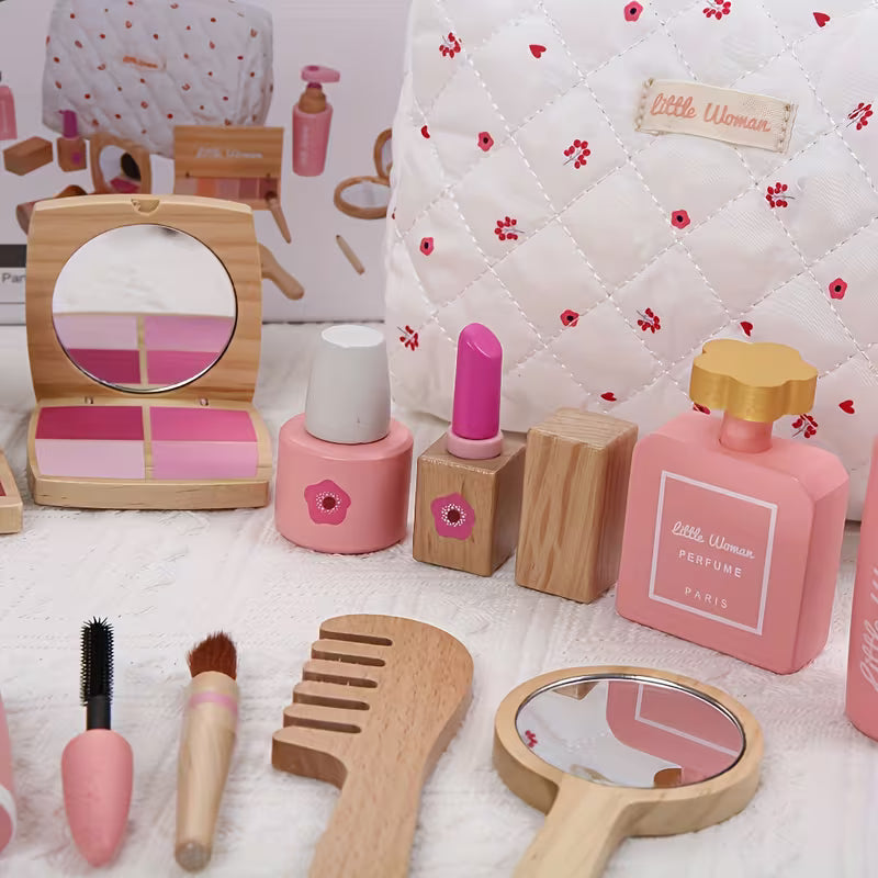 Wooden Simulation Pretend Play Makeup Bag Set