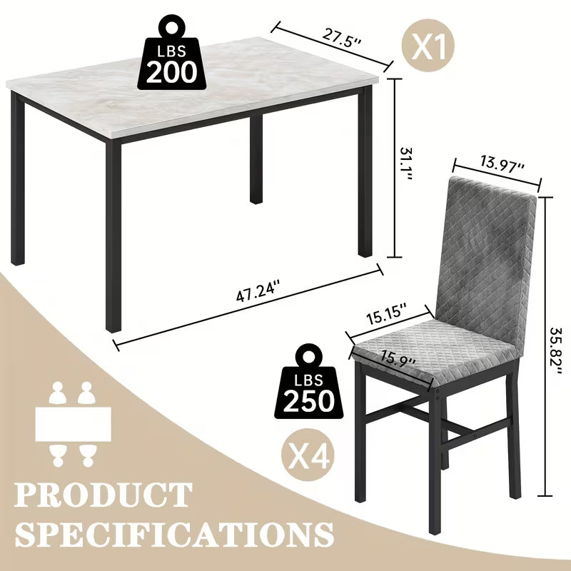 Dining Table Set for 4, Faux Marble Small Dining Room Table Set for 4