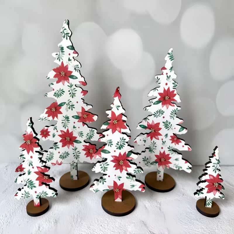 5pcs Decorative Standalone Trees with 5 Sizes (4" to 10.5") & 5 Unique Patterns