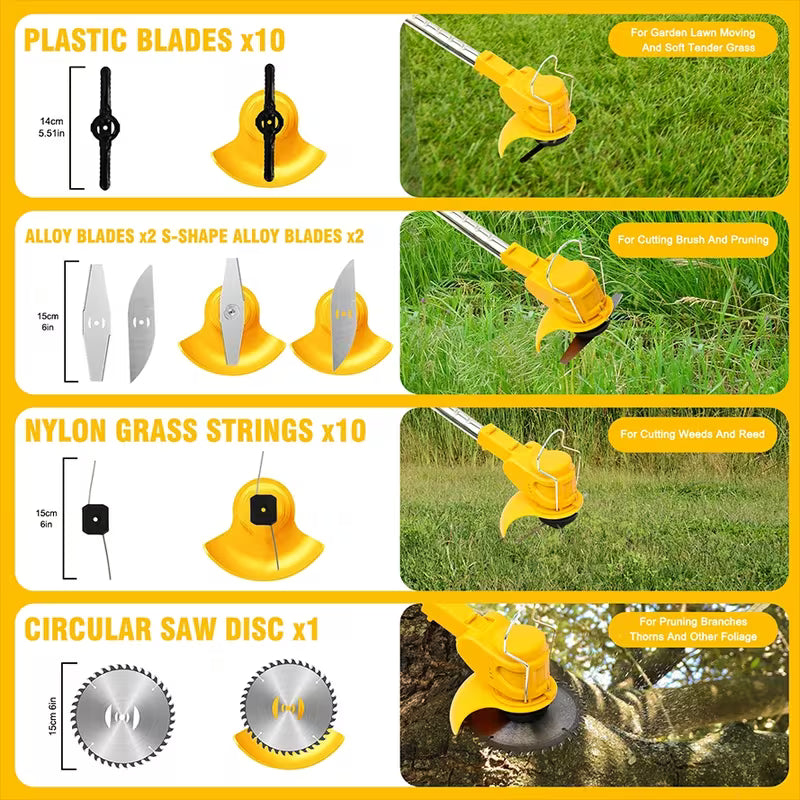 24V Cordless Grass Trimmer Weed Wacker, 200W Pure Copper Motor 11000 RPM, 2x 2. 0Ah Batteries