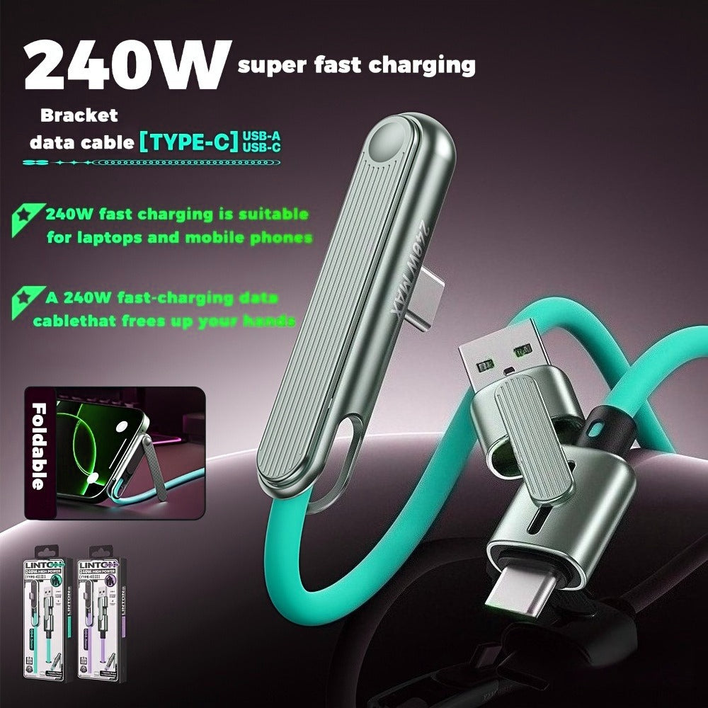 Foldable Phone Stand with 240W Fast Charging Cable, 4.5mm Outer