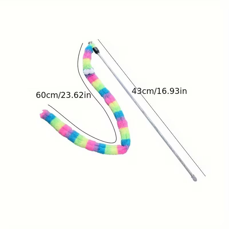 2pcs Colorful Striped Plush Cat Toy Sticks Set