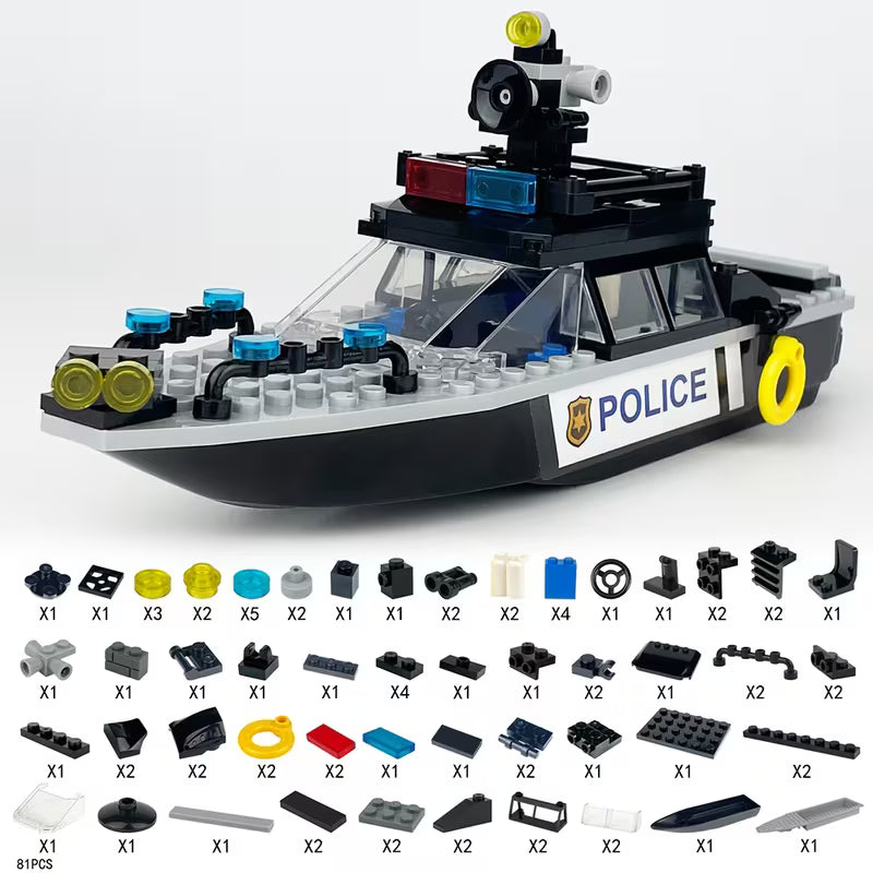Fast Boat Model Building Blocks, Street View Decoration Boat Model Set