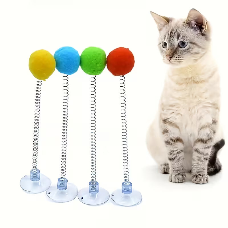 Set: 1 Spring Cat Teaser Wand + 1 Suction Cup, Random Color