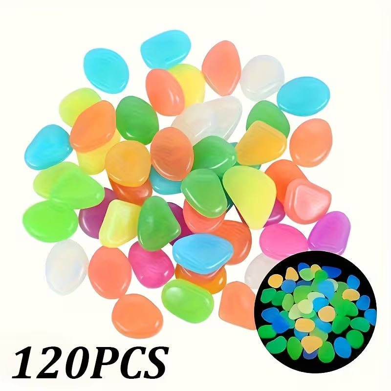 120Pcs/0.132Lb Glow-In-Dark Stones, Size 1.5Cm/0.591In, Luminescent After Sunlight Exposure