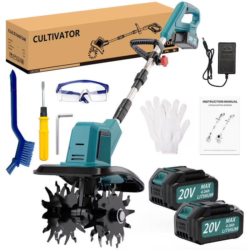 20V Cordless Tiller Cultivator with 4 * 12 Steel Tines