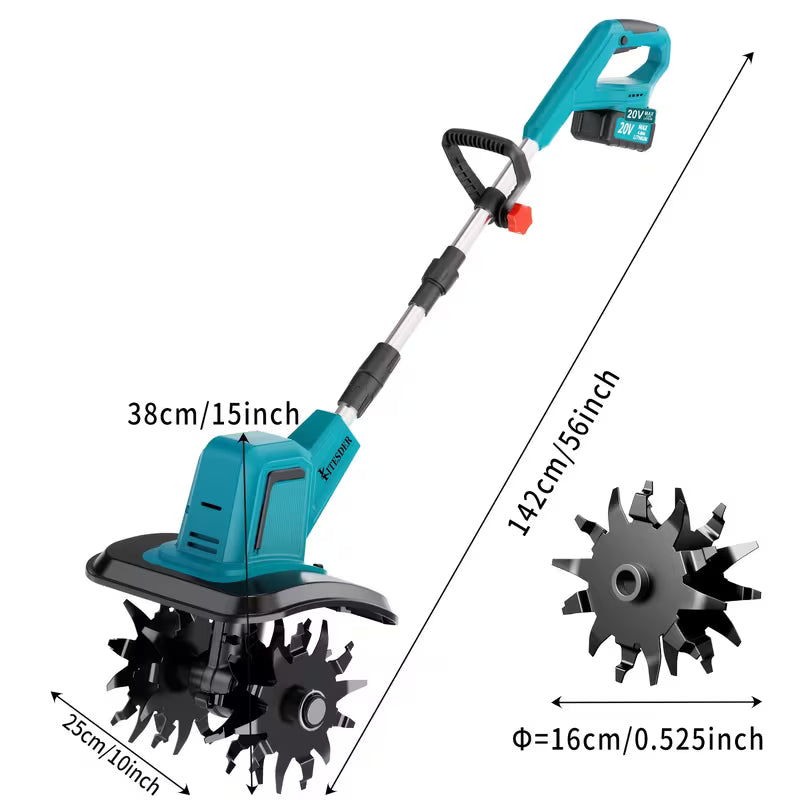 20V Cordless Tiller Cultivator with 4 * 12 Steel Tines