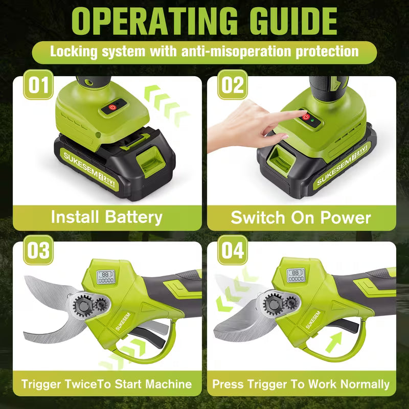Electric Pruning Shears, Equipped With Two Rechargeable Lithium Batteries And An LCD Display Screen