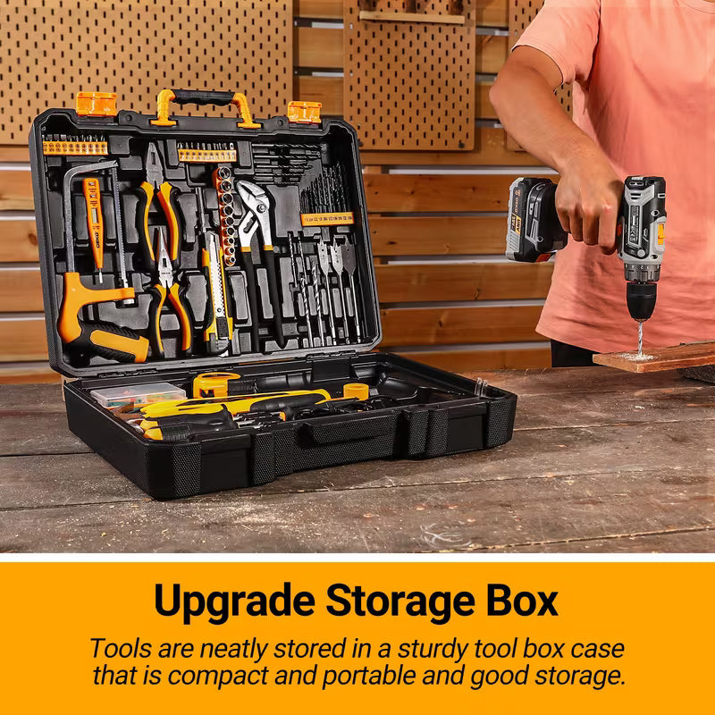 179PCS Power Tool Box with 20V Cordless Drill/Driver, Functional Multi Tool Set, Rechargeable