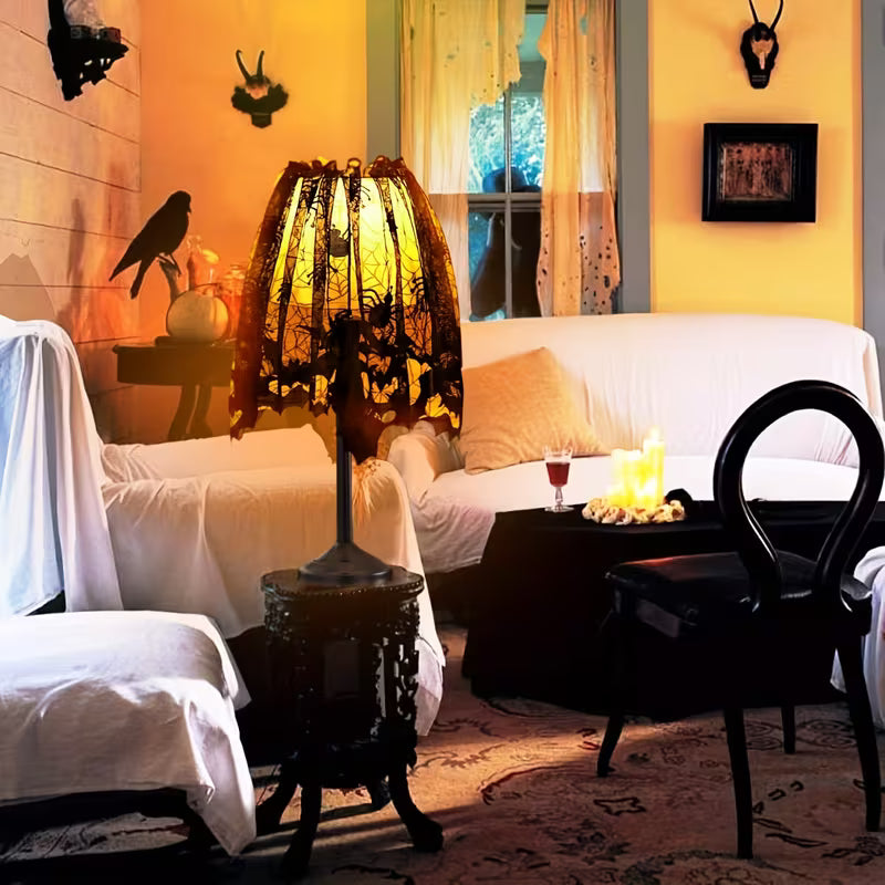 Halloween Lampshade Cover Decorative Multifunctional Black Lace Fireplace Towel Spider Web Bat