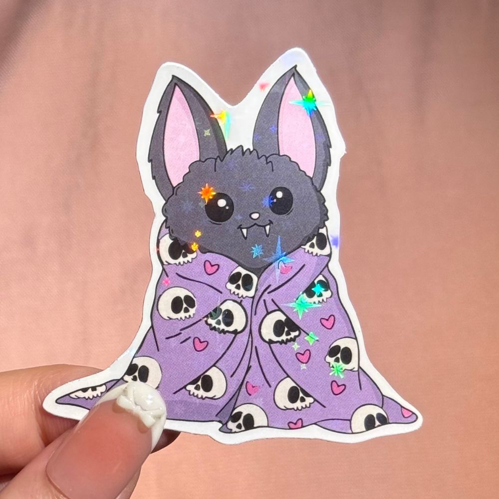 Cute Bat with Blanket Sticker, Goth Stickers, Bat Lover Stickers