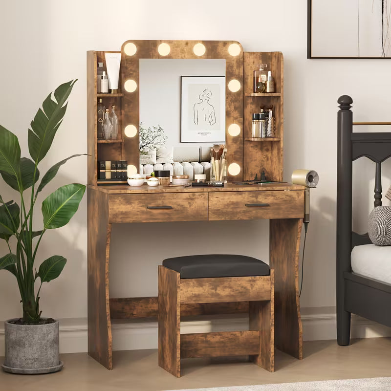 Vanity Desk with LED Lighted Mirror & 10+ Strip