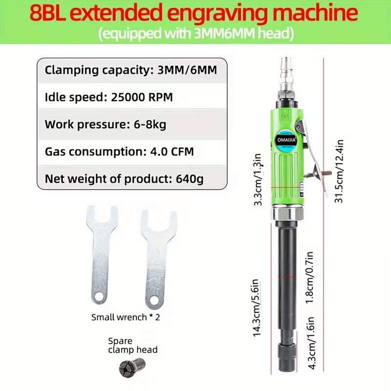 OMAIJIA High-Speed Pneumatic Die Grinder with Collet - Extended Engraving Machine for Metal, Stone