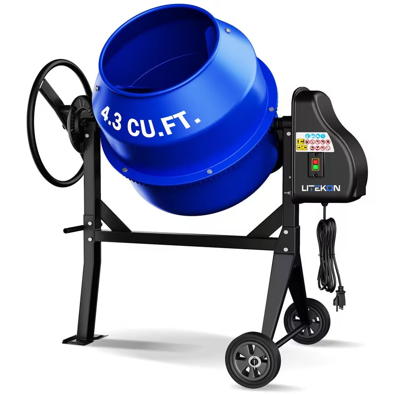 4.3/5.3 Cubic Feet, Heavy-Duty Cement Mixer, 450W/750W Electric Concrete Mixer