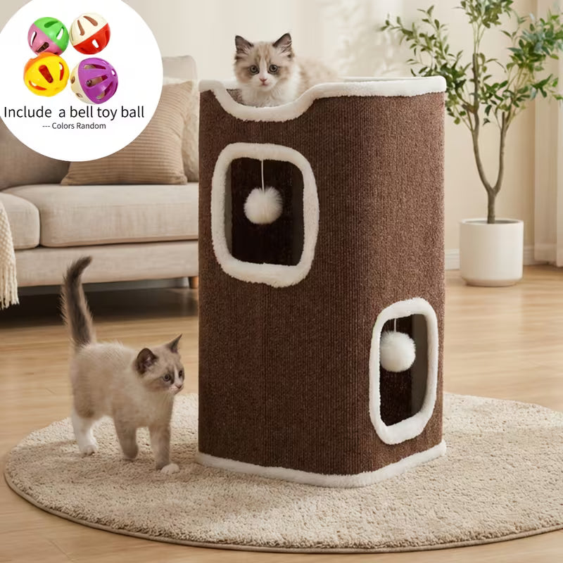 Multi-Tier Indoor Cat House And Cat Trees Tower, Brown