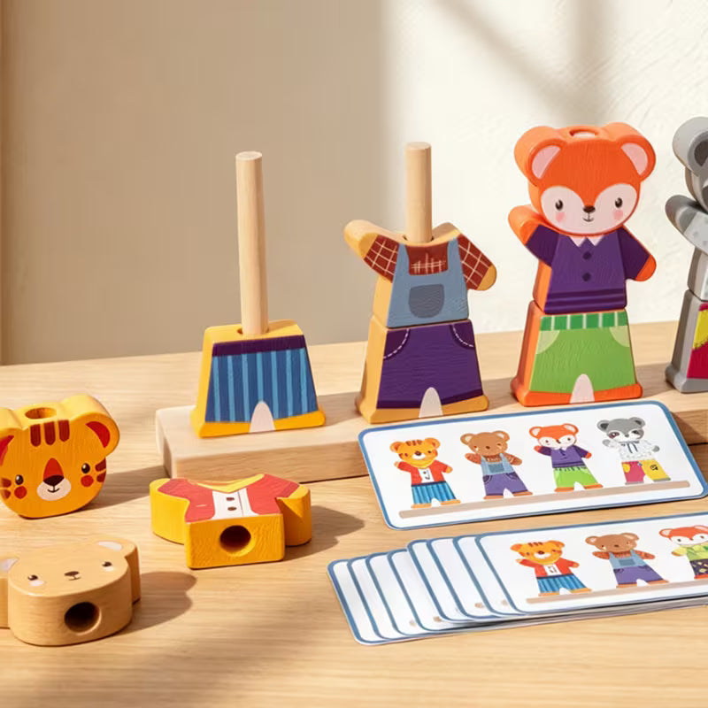 Wooden Animal Dress-up Changing Puzzle Building Blocks