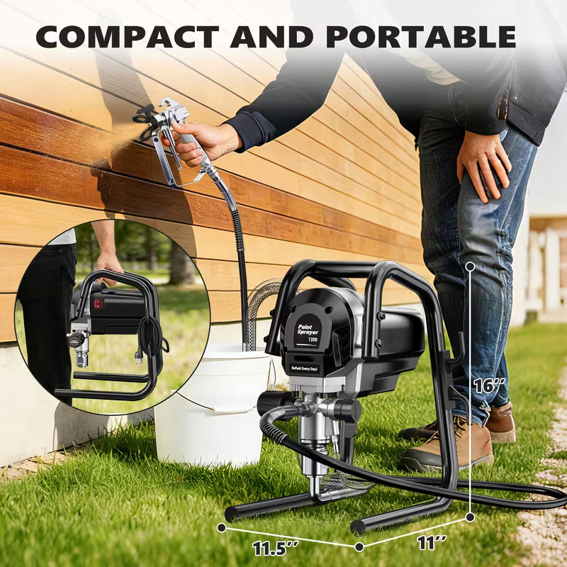 1200W Heavy-Duty Airless Paint Sprayer, 3300PSI High Pressure & 1.2L/Min High Flow for Fast