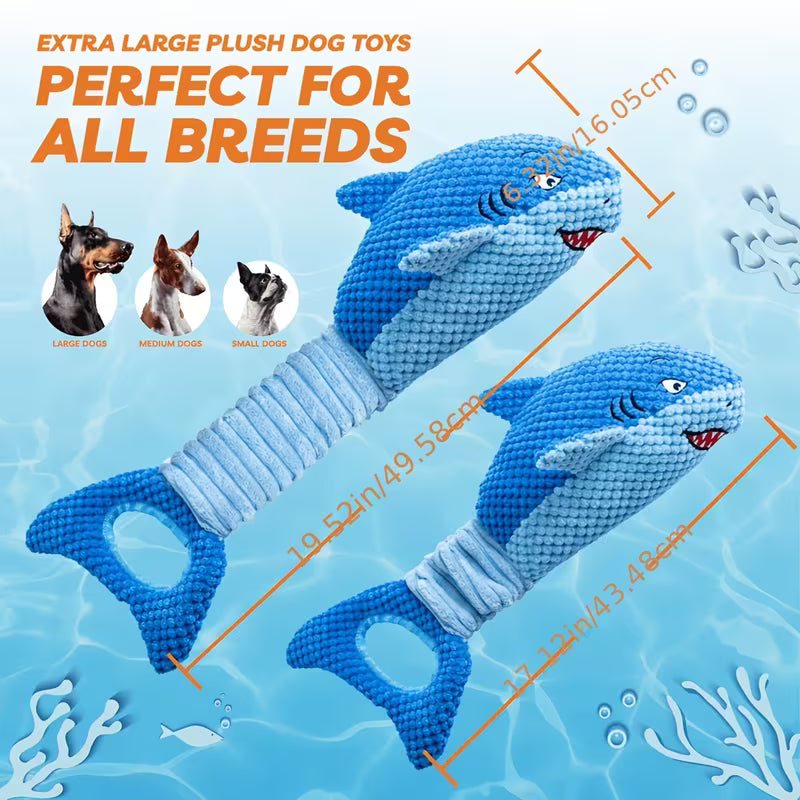 Stuffed Shark Tough Plush Dog Toy, Interactive Dog