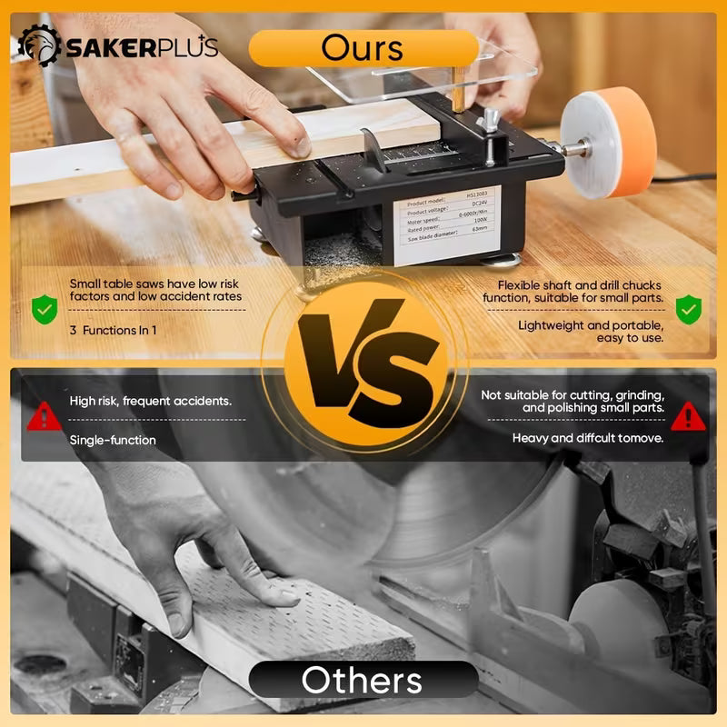 SakerPlus Mini Table Saw, 120pcs Multifunctional Portable All-in-one Machine, Cutting, Sanding