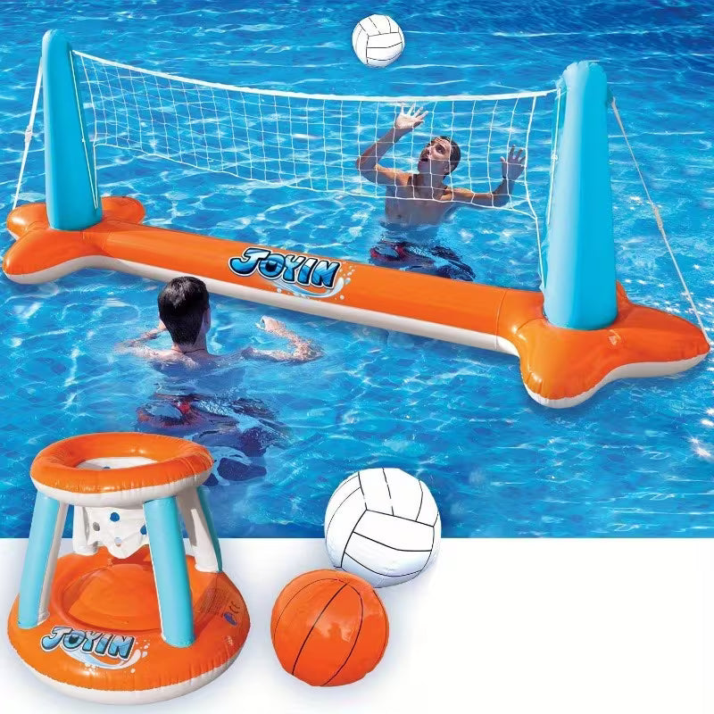 SYNCFUN Inflatable Pool Float Set Volleyball Net & Basketball Hoops