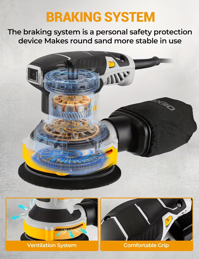 DEKO Random Orbital Sander, 300W Electric Palm Sander with 6 Variable Speeds