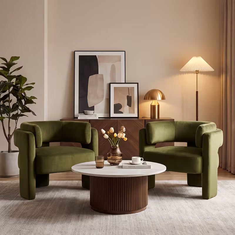 2pcs/1pc Modern Velvet Accent Chair, Decorative Chair, Comfy Upholstered Barrel Chairs with 3 Legs