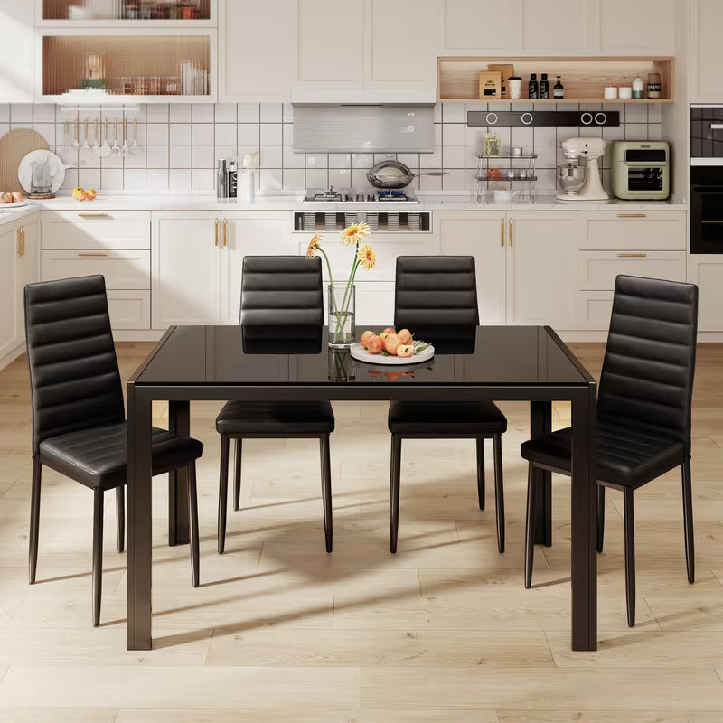 Asofer 5 - Piece Glass Top Dining Set, 5pcs Glass Dining Table Set, Chairs for 4