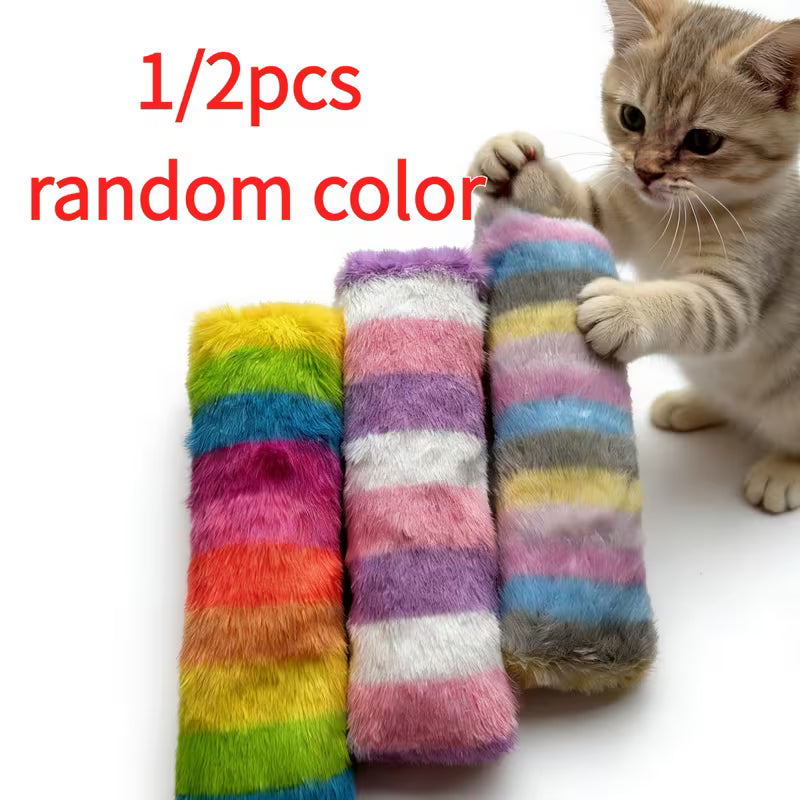 Random Color Interactive Cat Toy - Bite-Resistant Geometric Striped Pillow Set, Random Color