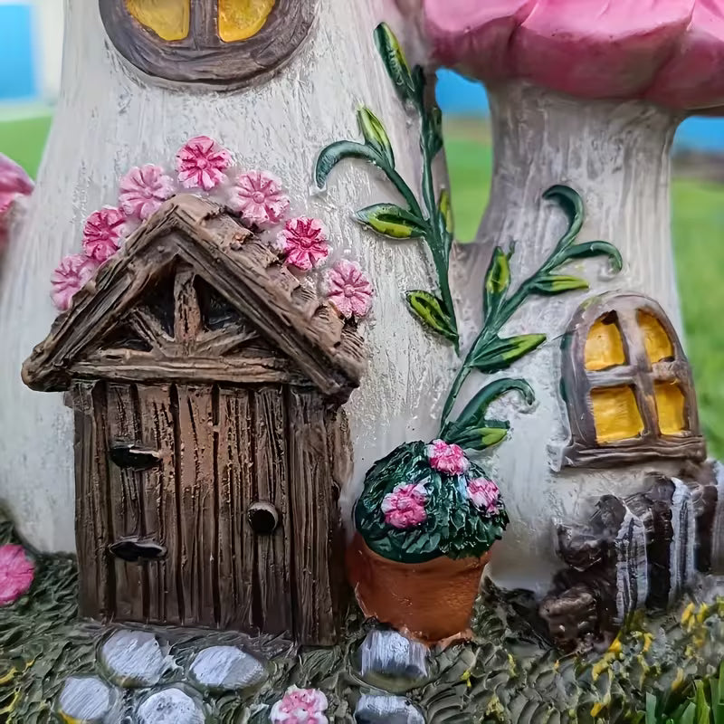 1pc Creative and Fun Flower Mushroom House Resin Statue Ornament