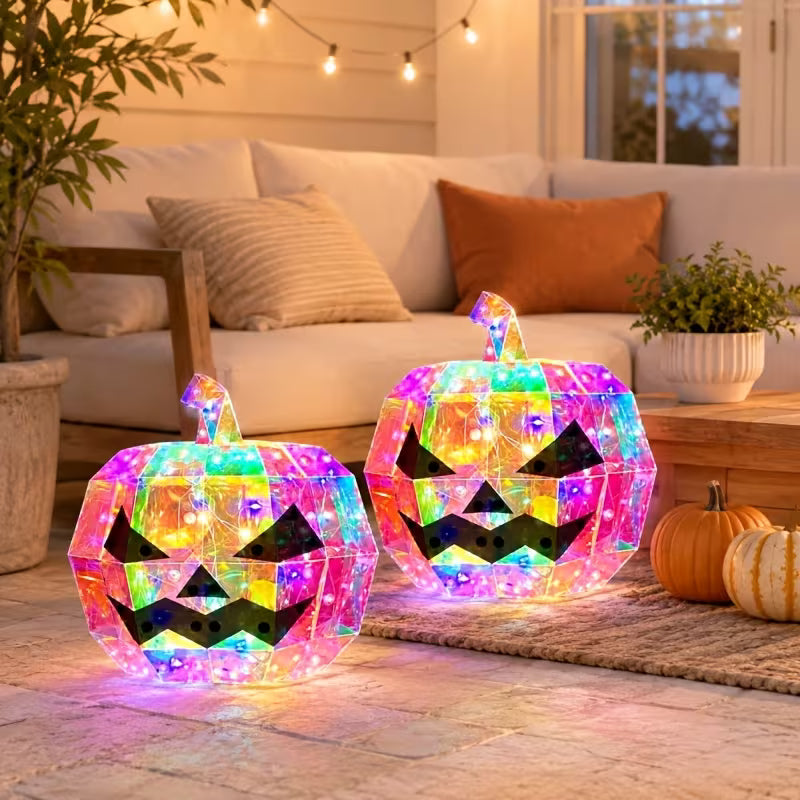 Glowing Pumpkin Lanterns with Fairy Lights - USB & Battery-Powered, Freestanding Halloween