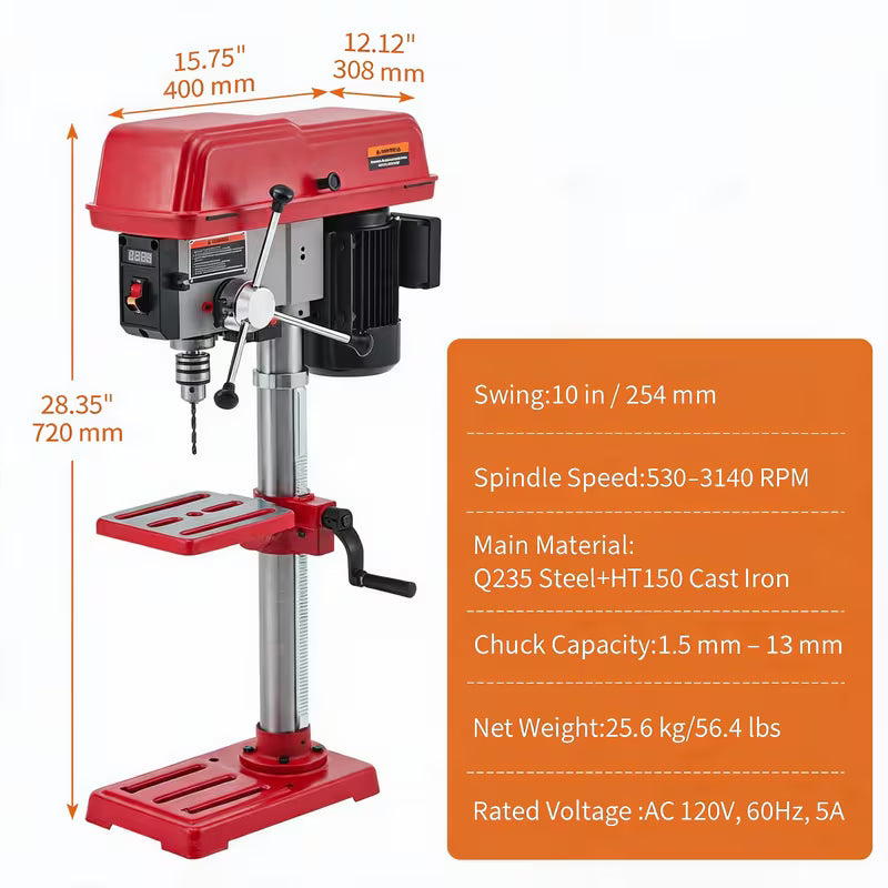 Inch Bench Drill Press, 5A Variable Speed Motor, Wood
