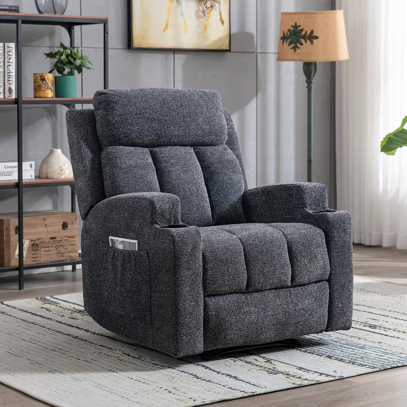 Manual Recliner Chair with Massage And Heat Ergonomic Overstuffed Breathable Fabric Reclining Chair