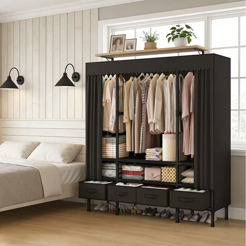 2026 Upgraded Black Portable Closet with 4 Drawers