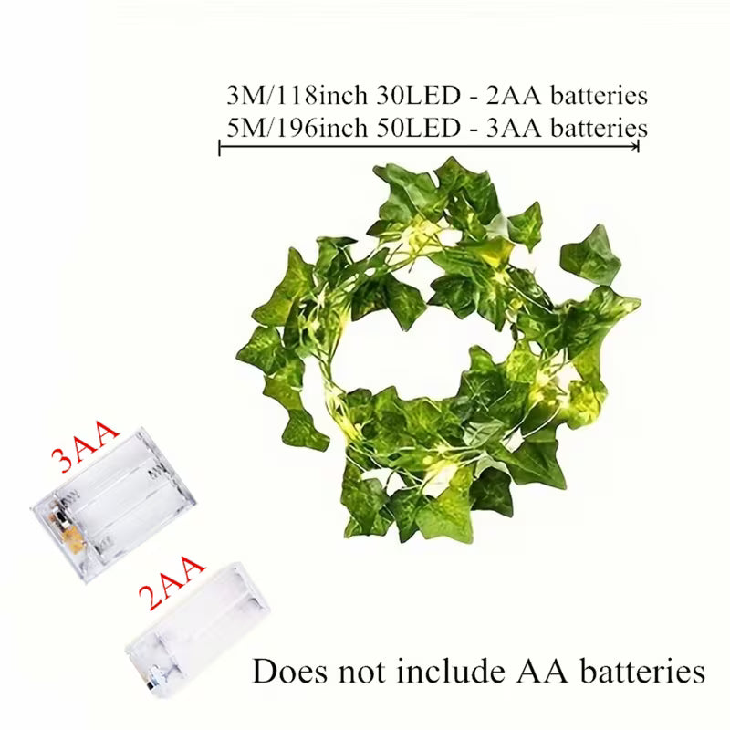 1pc, Artificial Ivy Leaves LED String Lights, 30 LED Vine Twigs and 3m/9.8ft Battery Box LED
