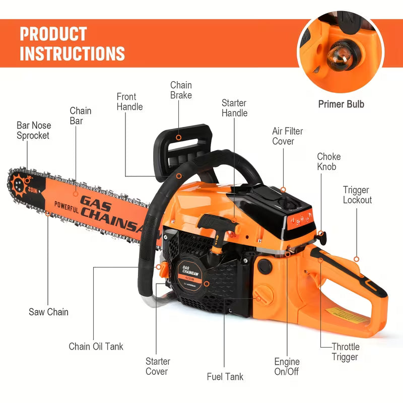 62cc Gasoline Chainsaw - Equipped with A Powerful Two-stroke Engine