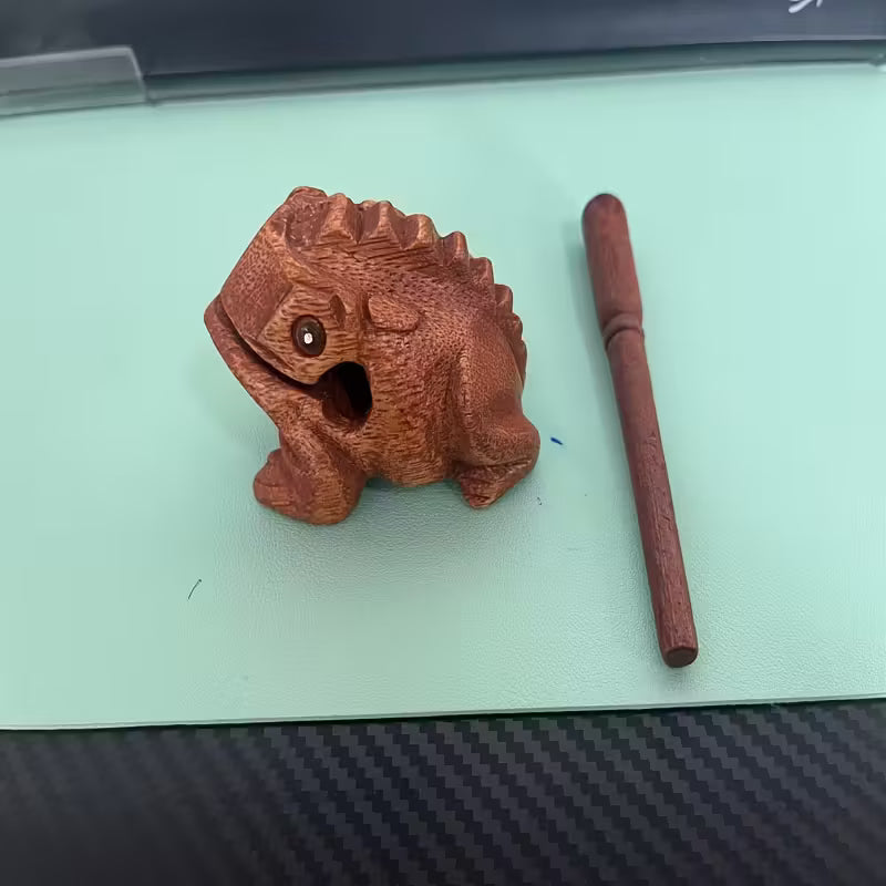 Musical Wooden Singing Frog Statue - Hand-Carved Feng, Wooden