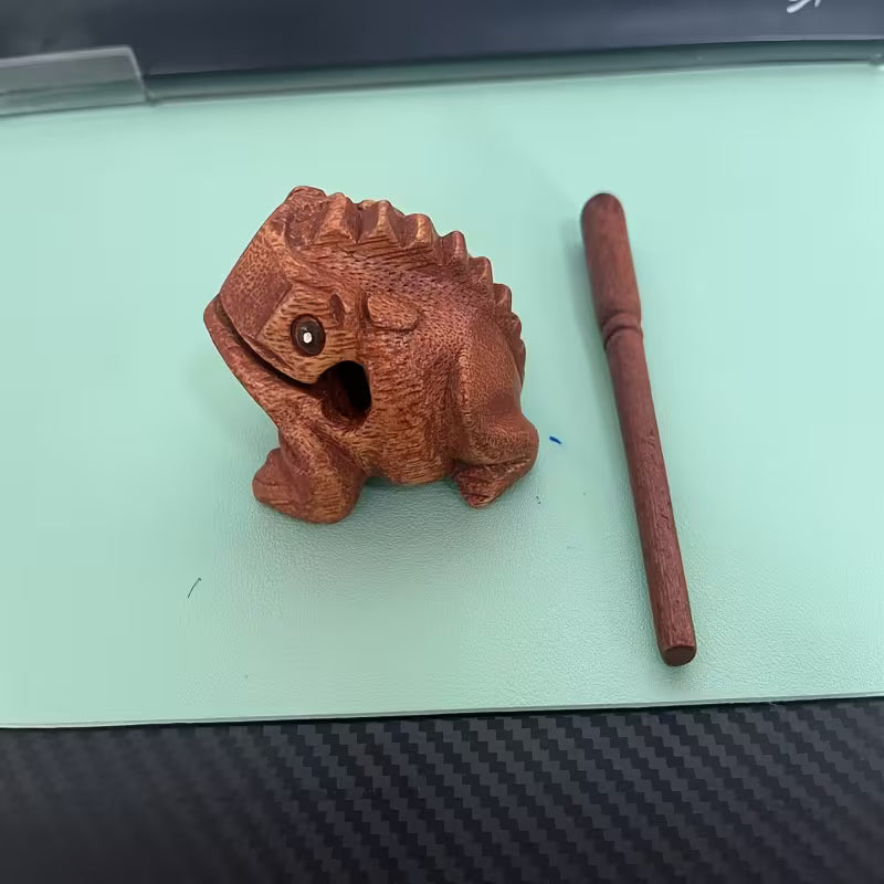 Musical Wooden Singing Frog Statue - Hand-Carved Feng Shui Money Toad with Acoustic Resonance