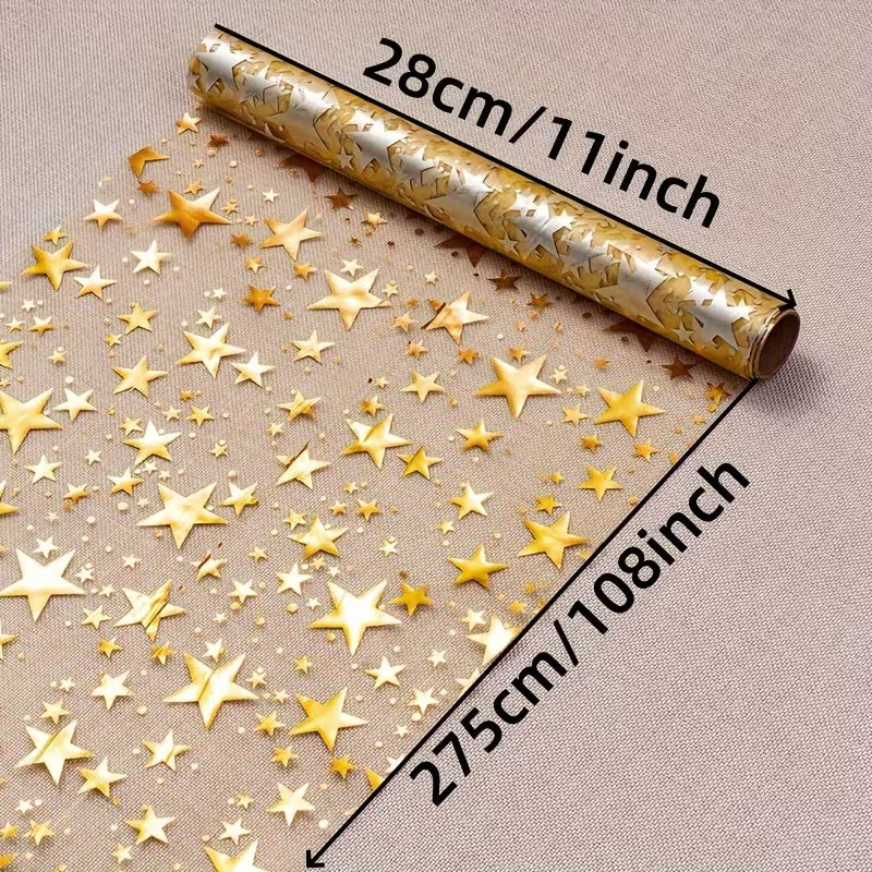 Golden Foil Star Table Runner 11x108" - Metallic, Polyester, Golden