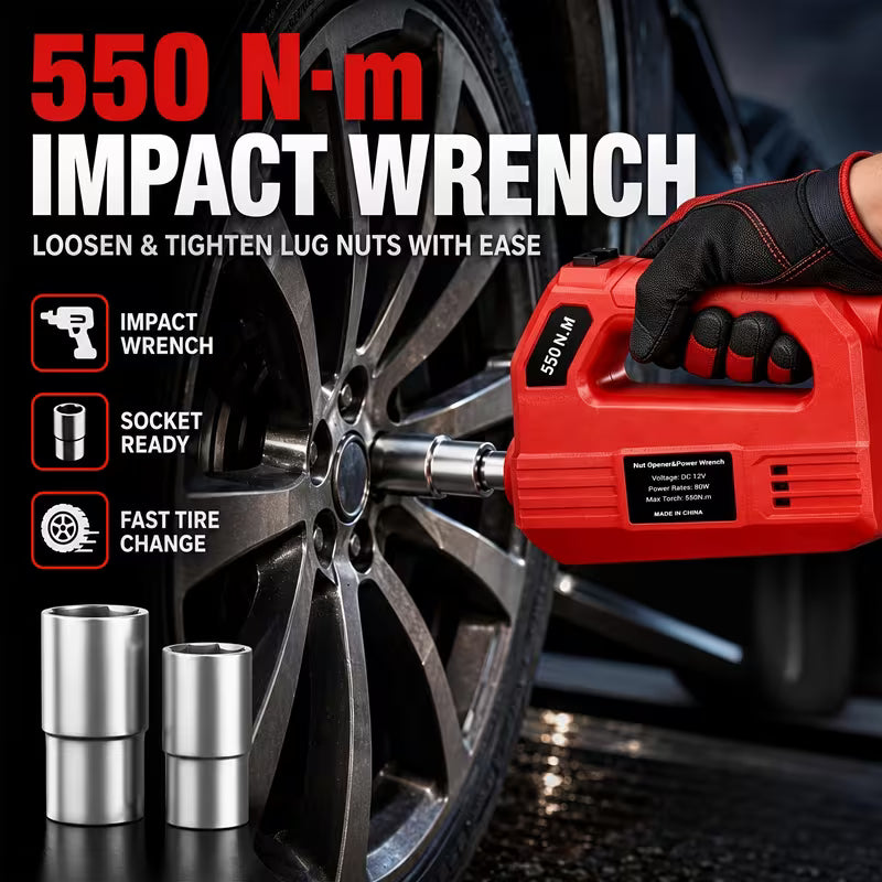 6 Ton Electric Car Jack Kit, 12V Hydraulic Car Lift with Built-In Tire Inflator
