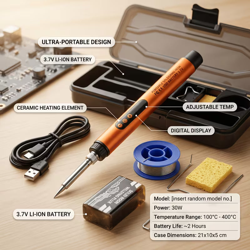 LCD Display Portable Electric Soldering, 6-in-1 Set Including Stand, with Storage Toolbox