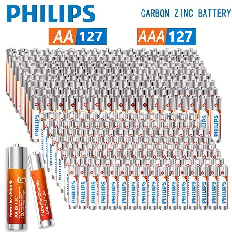 PHILIPS Carbon Zinc Disposable AA & AAA Batteries, 1.5V High Set