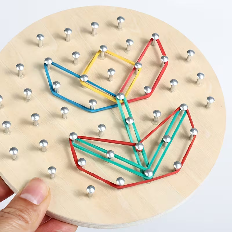 Box of Wooden Round Pegboard Puzzles
