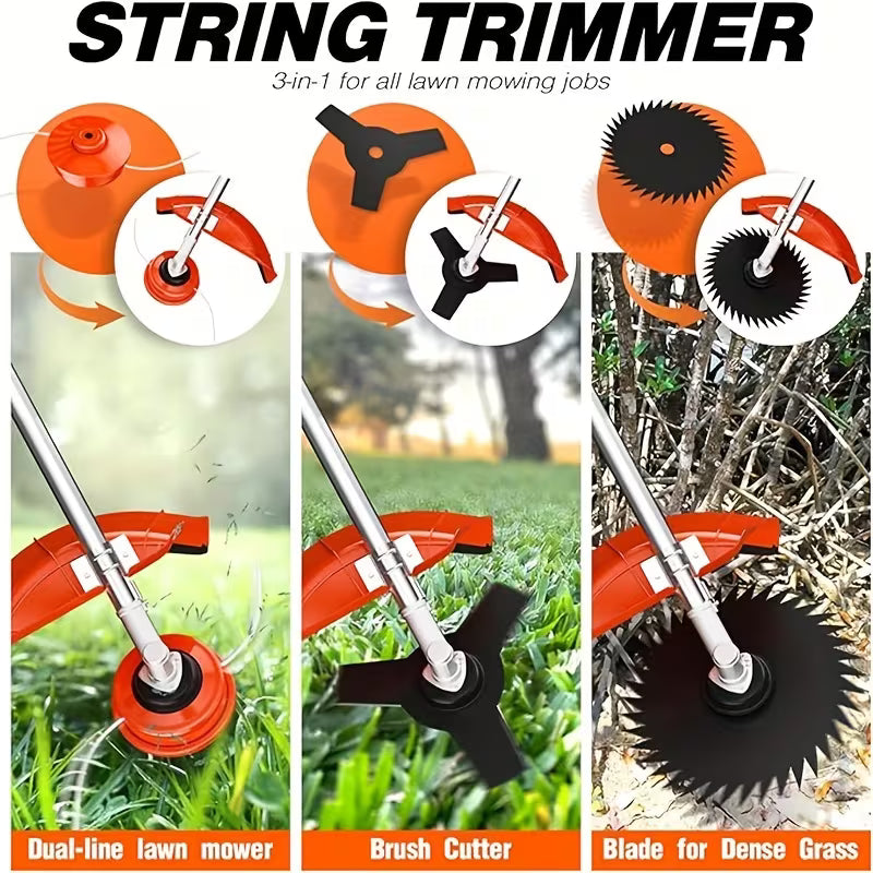 Gas Weed Wacker 52CC 2-Stroke Weed Eater Gas Powered, 6-in-1 Gas Hedge Trimmer, Gas Brush Cutter