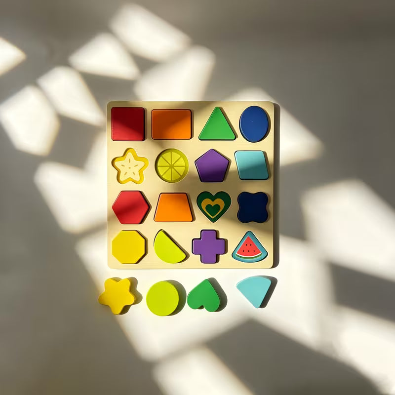 Fun Puzzle Board Paired with Colorful Shape Blocks