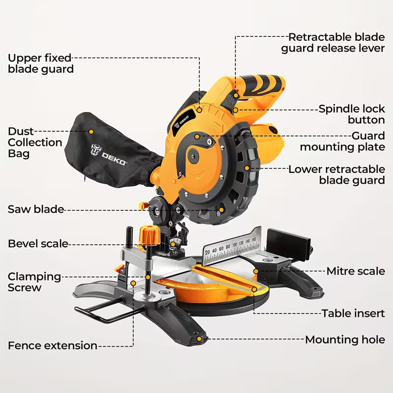 DEKO Corded Miter Saw with Ring Spanner